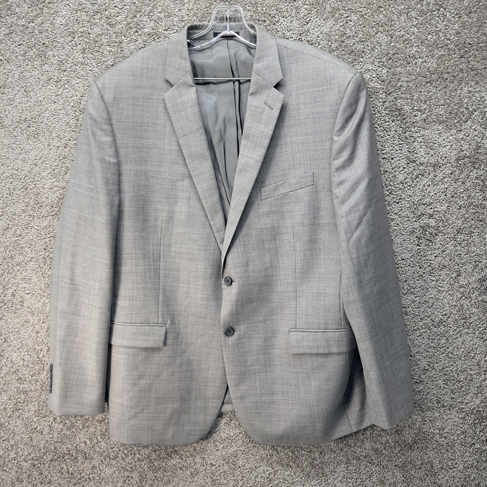 Egara‎ Mens 48 Regular Slim Fit 100% Wool Two Button Suit Jacket Blazer Gray